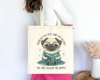 Lesen Mops Baumwoll Segeltuch Baumwolltasche: Literarisches Hunde-Liebhaber Geschenk