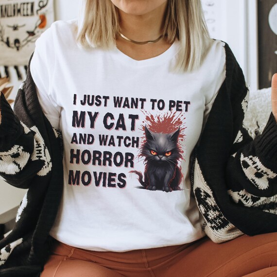 Black Cat Horror Movie Fan Halloween T-shirt for Grumpy Black Cat