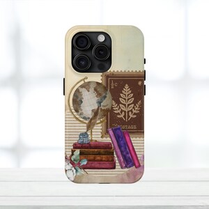 Vintage Collage Phone Case: Bookish World Traveler Design