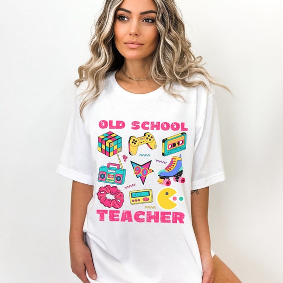 90s Teacher T-shirt: Old School Bright Colors, Back to 90s Teacher T-shirt: Old School Bright Colors, Back to
