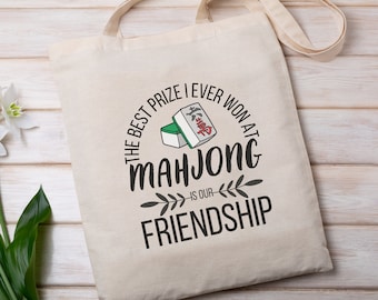 Mahjong Friendship Canvas Tote Bag, Mahjong Player Cotton Canvas Tote, Mahjong Enthusiast Bag, Lucky Mahjong Tote, Mah-jongg Game Tote