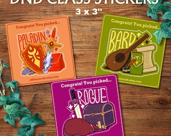 DND CLASS STICKERS | 3 x 3'' | Fantasy Roles Stickers | Dungeons and Dragons