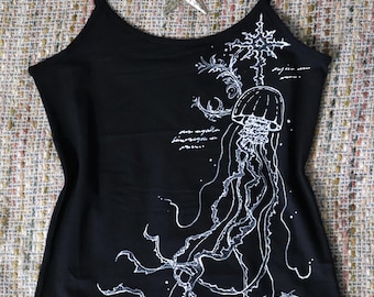 Hand-painted Jellyfish Cybersigilism Cami Top - Oceancore Mermaidcore Tank Top, Handmade Alternative Art