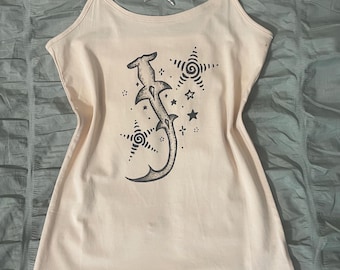 Hand-painted Hammerhead Shark Cami Top - Ocean Lover Gift, Coastal Goth Tank Top