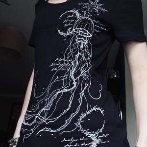 Hand-painted Jellyfish Cybersigilism Short Sleeve Top - Oceancore Mermaidcore Shirt, Handmade Alternative Art image 2