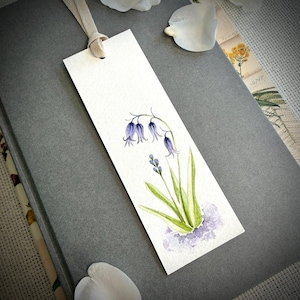 Bluebell Wildflower Bookmark, Hand Painted Botanical Watercolour for Book Lover, Nature-Lover Reader Gift