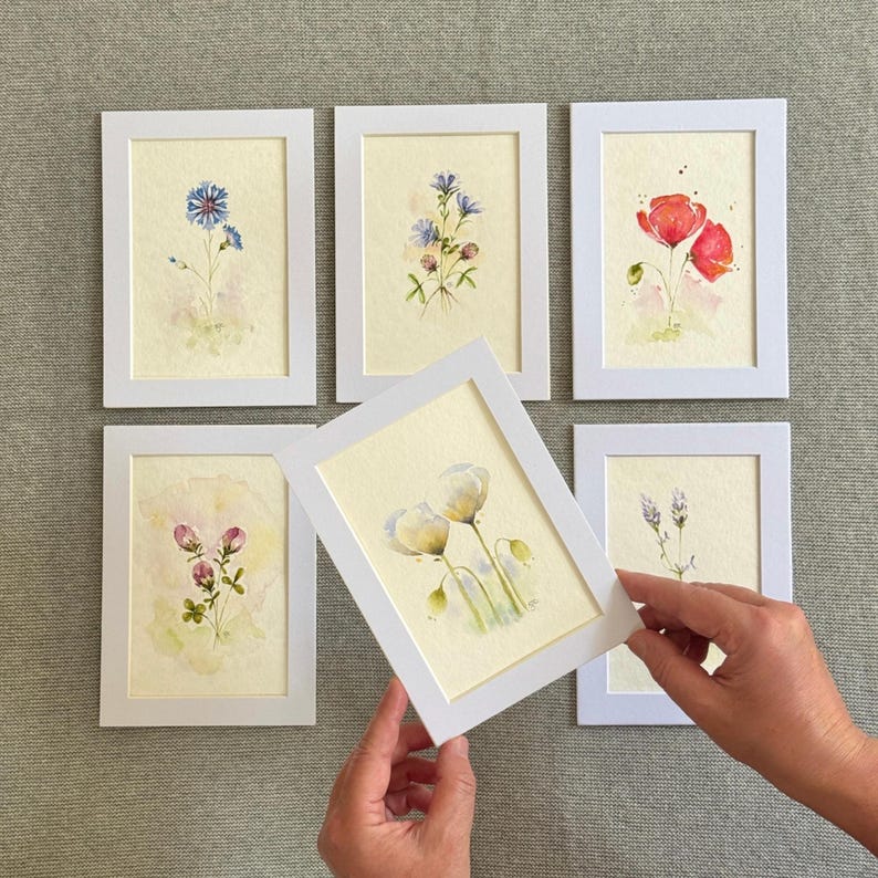 Flower Small Painting, Unframed 5x7 Watercolour Wildflowers, Botanical Wall Art