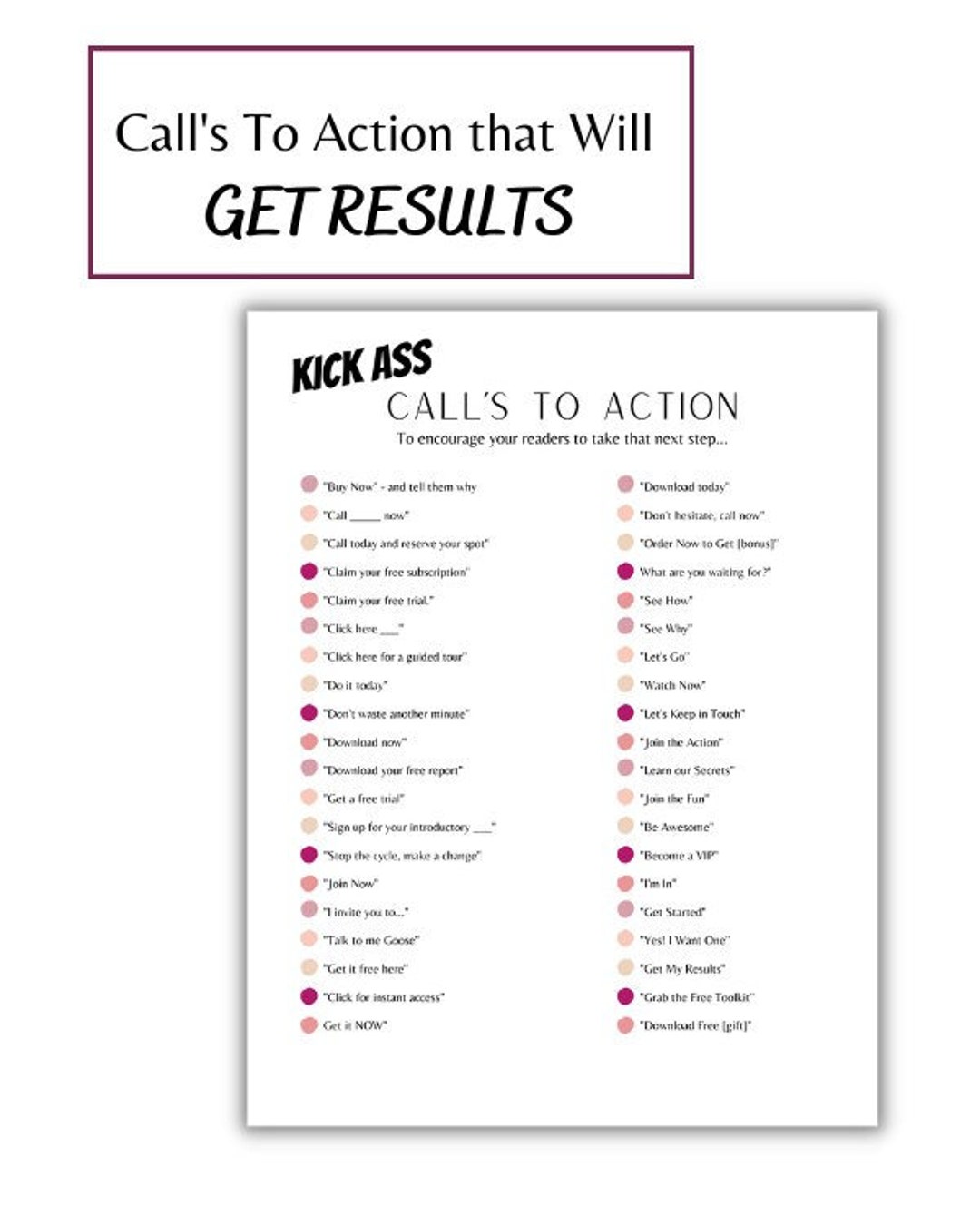 Call to Action Phrases Cheatsheet Etsy