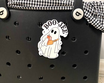 Bogg Bag Charm Bit, Boo-Jee Ghost, bag charm, acrylic bag tag, Halloween Bogg bag accessories, Halloween Bogg tag, Halloween