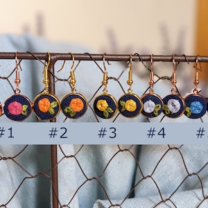 Hand Embroidered Earrings, Floral, Embroidery, Vintage Style