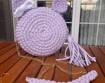 Sac Mickey/Sac macaron/Sac fait main/Sac tissé à la main/Sac au crochet/Sac en tricot/Sac rose/Sac de créateur/Sac à bandoulière/Sac de luxe/Sac pour femme