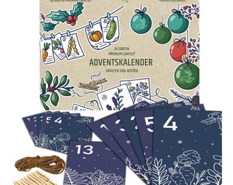 Saatgut Adventskalender 2023- 24 Premium gemüse und kräuter mit Liebe verpackte Samen für Frauen, Männer und Kinder. GESCHENKIDEE