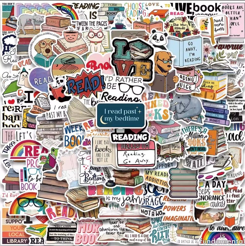 Cartoon Bookish Sticker Pack – Reading Lover Stickers, Kindle & Journal ...