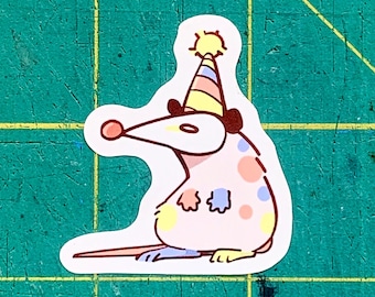 Clown Opossum Sticker | Party Rat, Possum, Cowboy Ferret, Rodent, Silly Little Guys