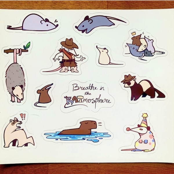 Assorted Rodent Stickers - Rat, Opossum, Capybara, Ferret, Rat King, and More!