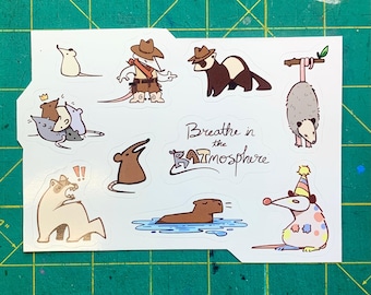 Assorted Rodent Stickers - Rat, Opossum, Capybara, Ferret, Rat King, and More!