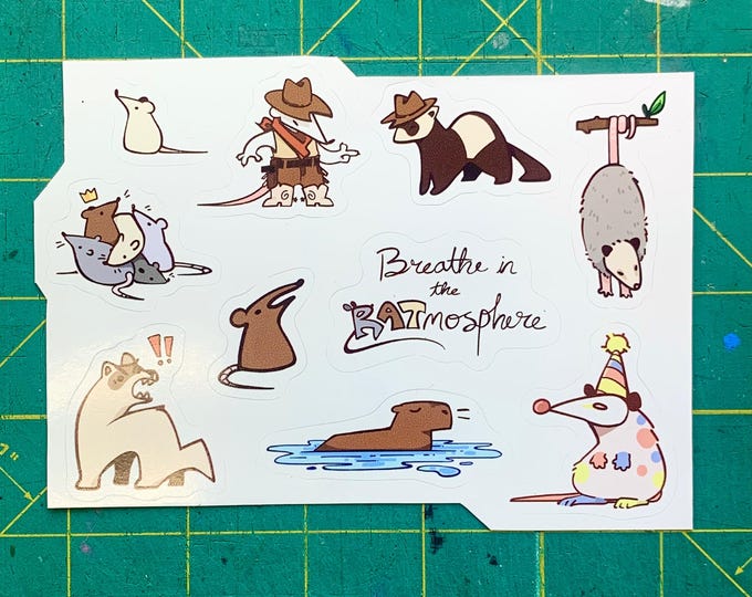 Assorted Rodent Stickers - Rat, Opossum, Capybara, Ferret, Rat King, and More!
