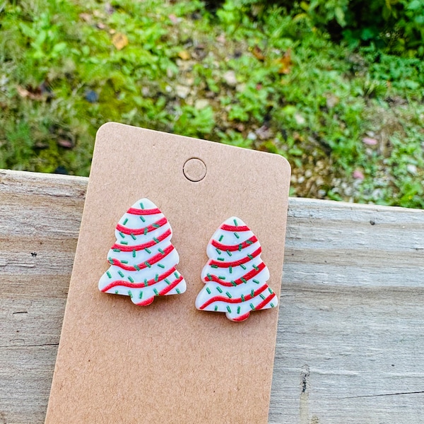 Christmas tree cake earrings, little Debbie earrings, stud earrings, acrylic, Christmas party earrings