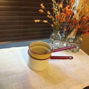 Vintage White With Red Trim Enamelware Double Boiler Saucepan