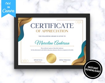 Modern Certificate of Appreciation Printable Appreciation Award Certificate Template Elegant DIY Editable Certificate Award Download| Canva