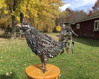 Hand made Scrap metal art Rooster sculpture life sized