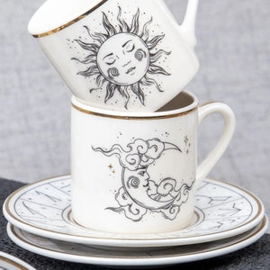 Espresso Cup Set, Turkish Coffee Set, 3oz Coffee Lover Gift, Arabic Coffee Set, Housewarming Gift, Porcelain Coffee Cup Set, Zodiac Theme