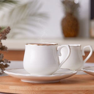 Elegant Gold-Rimmed Coffee Cups - 3 oz Turkish Coffee Cup Set - Coffee Lover Gift - Gift for Him - Gift for Her - Coffee Mug Pottery