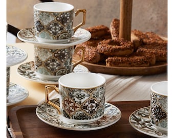 Ensemble de six (12 pièces), ensemble de tasses à café turques Mona & Milas de 3,38 oz, tasse Macchiato, ensemble de tasses à expresso en porcelaine, cadeau d'amant de café