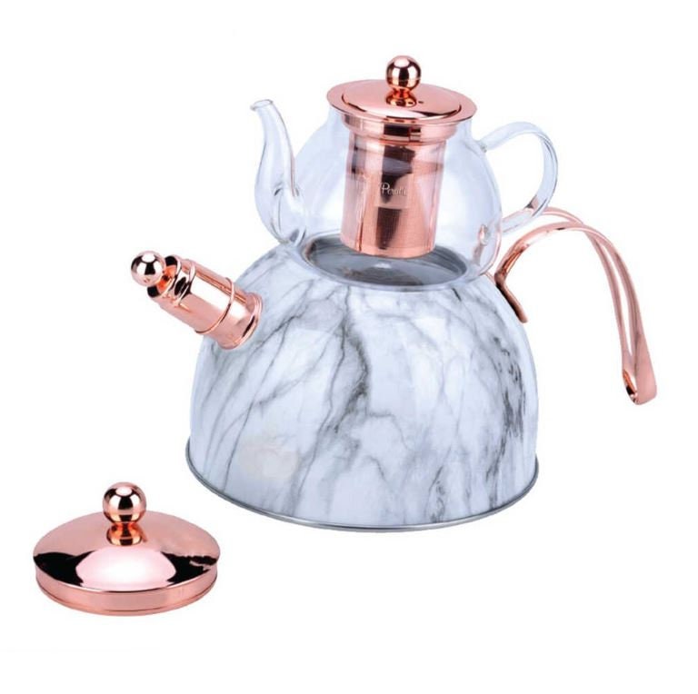 Teapot Set With Gold Marble Pattern, Turkish Teapot Set, Turkish