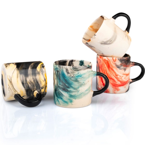 Ceramic Espresso Cups, 5 Oz Espresso Cups Set of 4, Handmade Espresso Cup, 2.75 Inch Multicolor Demitasse Cups, Coffee Gift Set, Coffee Cup