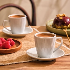 Yellow & White Turkish Coffee Cups W/Water Glass Set