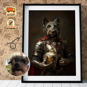 Knight pet portrait knight dog portrait custom pet artwork medieval dog painting pet portrait from photo custom pet gifts
