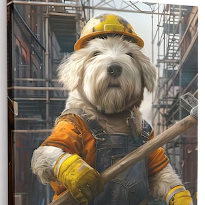 Custom Pet Portrait, Construction Worker, Pet Loss Gift, Dog Portrait, Cat Portrait, Personalized Pet Portrait, Pet Painting Portrait