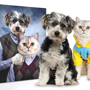 Custom Pet Portrait, Pet Art Canvas Poster Print, Step Brothers Pet Portrait, Funny Pet Gift Custom Art From Photo