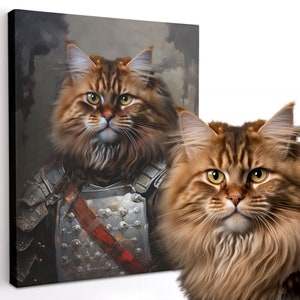 Samurai Pet Portrait, Pet Art Canvas Poster Print, Custom Pet Portrait, Funny Pet Gift Custom Art From Photo
