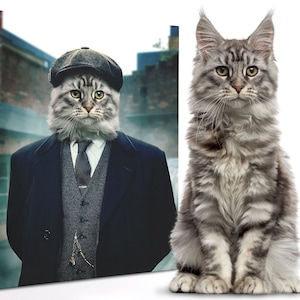 Custom Pet Portrait, Pet Art Canvas Poster Print, Peaky Blinders Pet Portrait, Funny Pet Gift Custom Art From Photo