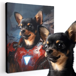 Custom Pet Portrait, Pet Art Canvas Poster Print, Iron Armored Avenger pet Portrait, Funny Pet Gift Custom Art From Photo