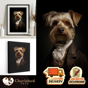 Custom Pet Portrait, Scientist Pet Art Canvas Poster Print, Renaissance Dog Portrait, Funny Pet Gift Custom Art From Photo