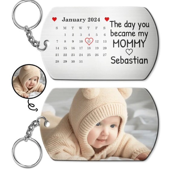 Calendar Custom Photo The Day You Became My Mommy - Gift For Mother, Father Acrylic Keychain, Custom Keychain, Keychain Gift, Mother's Day