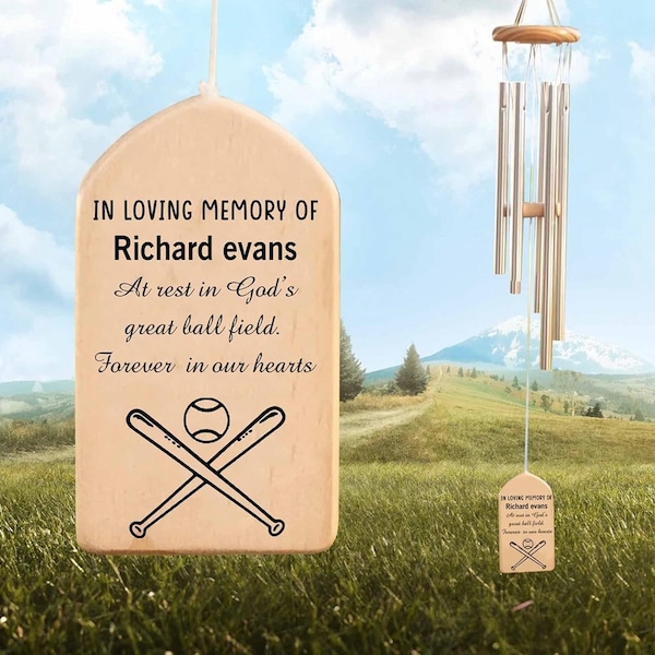 Baseball Player Personalized Memorial Wind Chime, at Rest in God's Great Ball Field, Loss of Child Keepsake Sympathy Present Memorial