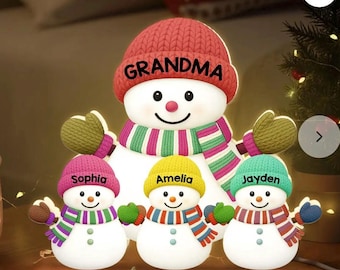 Christmas Grandma Grandkids Snowman Together, Personalized LED Light Box, Christmas Night light, gift for Grandma, grandkids, xmas light