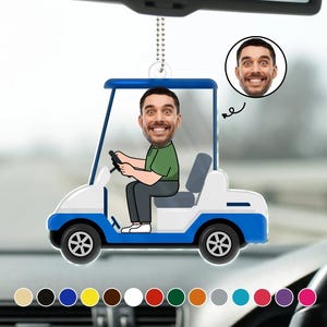 Personalized Photo Golf Cart Acrylic Car Hanging - Gift for Golf Lovers, Golf Player Gift, gift for father, grandpa, Golf Car Hanging
