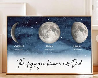 BUY 1 GET 1 FREE Digital file of Starry Night Custom Birth Moon Phase The Days You Became Our Dad Personalized Poster, Father's Day Gift