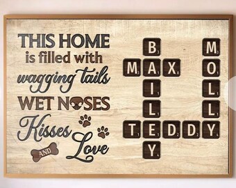 Pet Lover Home Decor Home With Paw Prints Crossword Puzzle poster Wall Art, Unique Christmas Gift For Pet Owner, Dog Cat Lovers, wall decor