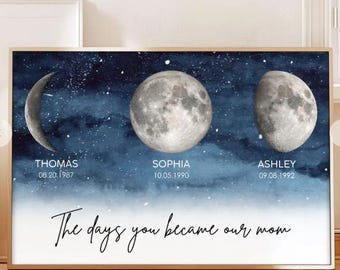 Starry Night The Day You Became Mom Custom Birth Moon Phase Poster, Heartfelt unframe Poster, Heartfelt 2025, Mother&#39;s Day Gift For Daughter