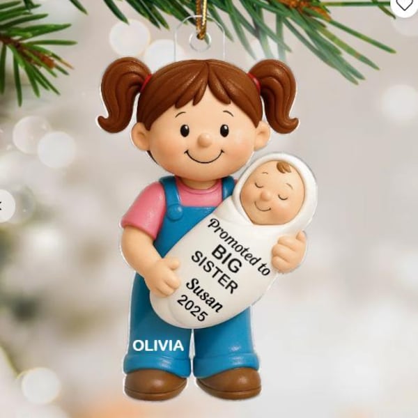 2D Promoted To Big Sister Big Brother Personalized Christmas Ornament Baby Announcement,Baby First Christmas gift for sister,Big Sibling