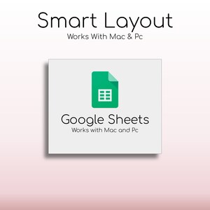 May include: A white square with a green Google Sheets logo and the text "Google Sheets" in black. Below the logo is the text "Works with Mac and Pc" in black.