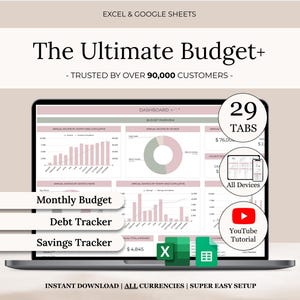 Ultimate Annual Budget Spreadsheet | Excel Google Sheets Budget Template | Monthly Budget Tracker | Debt Tracker | Financial Planner