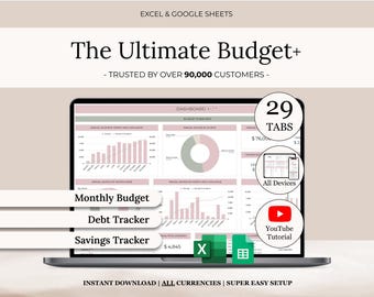 Ultimate Annual Budget Spreadsheet | Excel Google Sheets Budget Template | Monthly Budget Tracker | Debt Tracker | Financial Planner