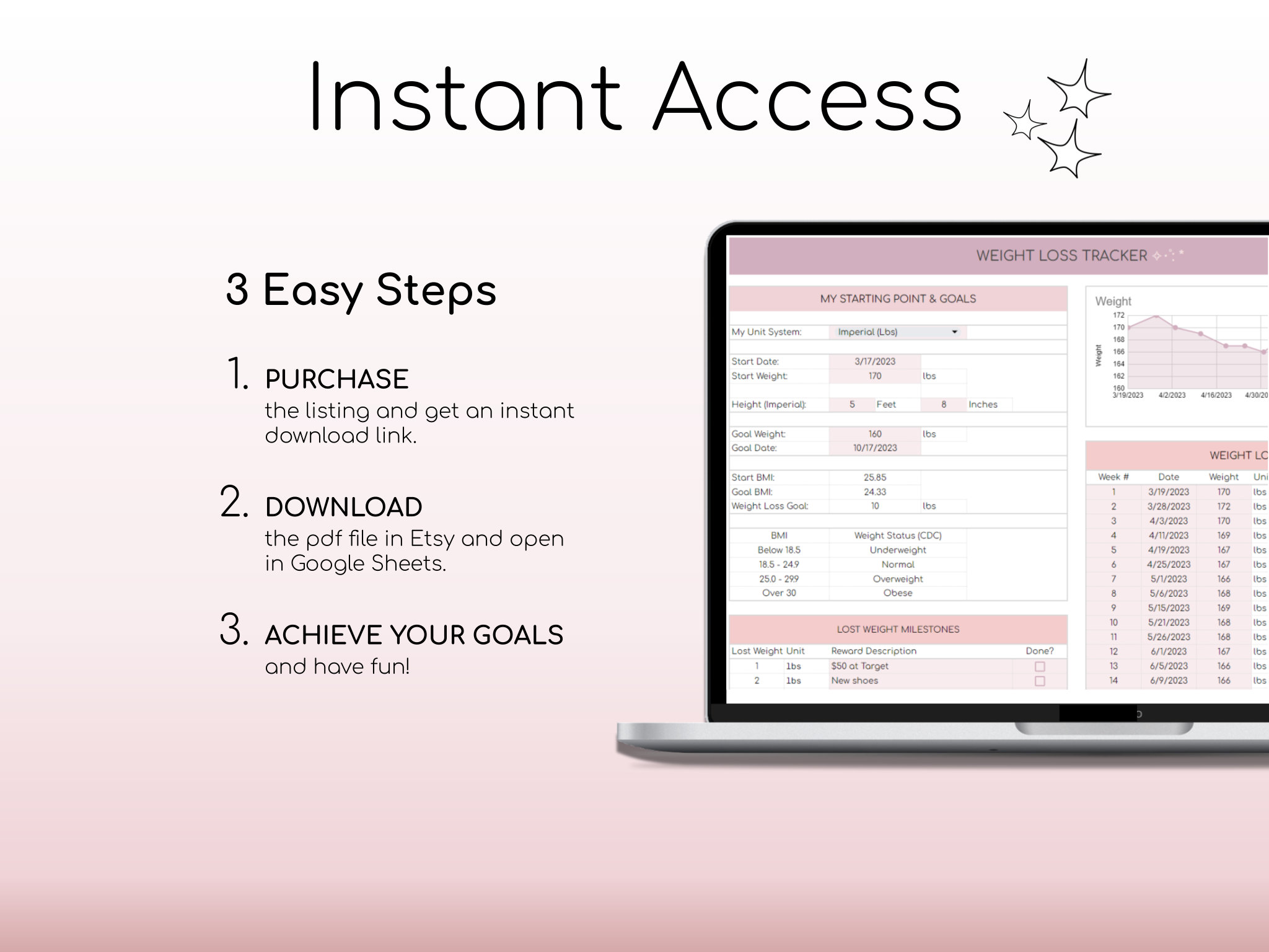 Weight Loss & Fitness Tracker Google Sheets Calorie Etsy Canada